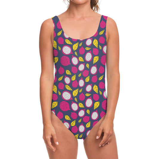 Purple Pitaya Pattern Print One Piece Swimsuit