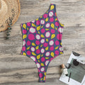 Purple Pitaya Pattern Print One Shoulder Bodysuit