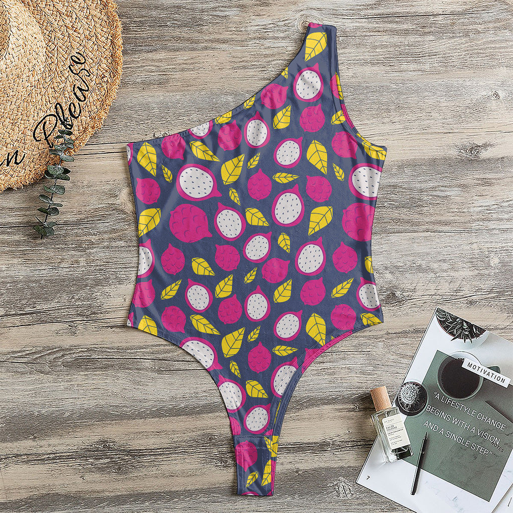 Purple Pitaya Pattern Print One Shoulder Bodysuit