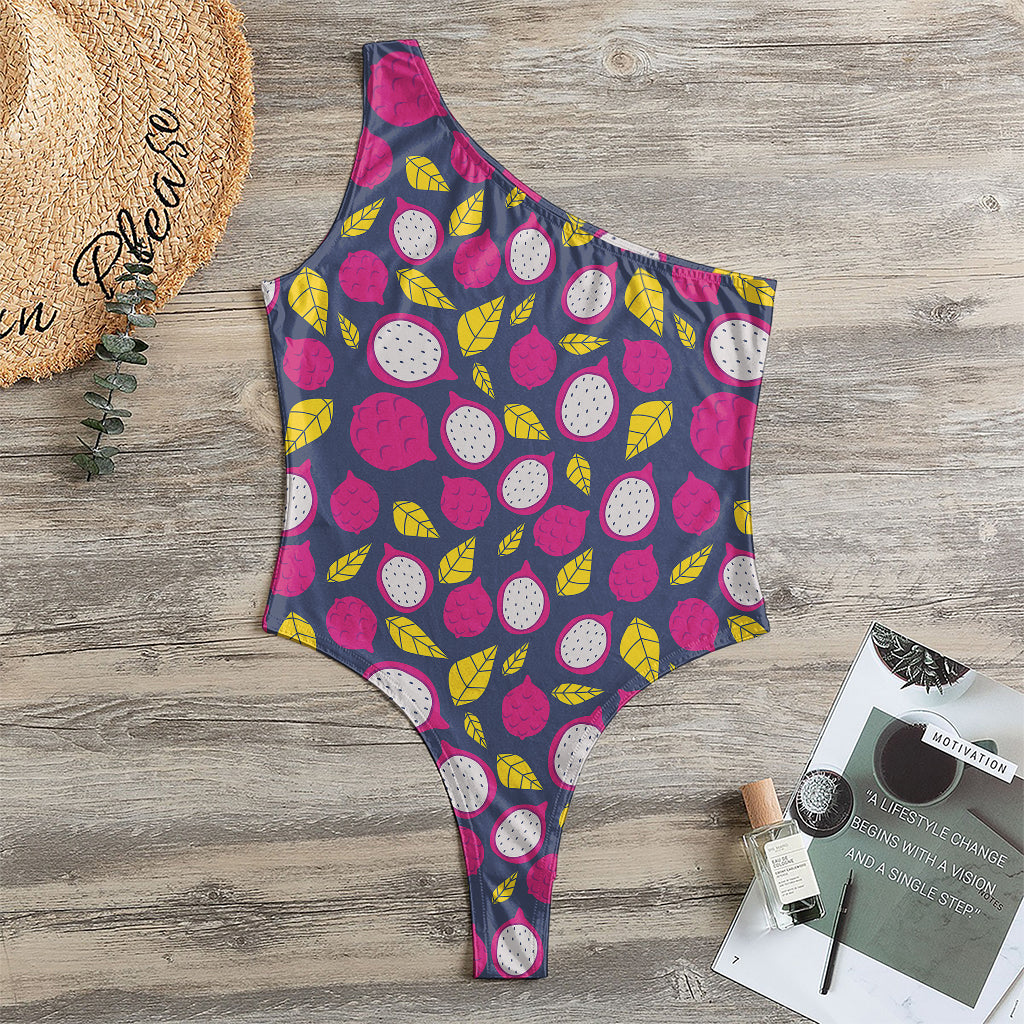 Purple Pitaya Pattern Print One Shoulder Bodysuit
