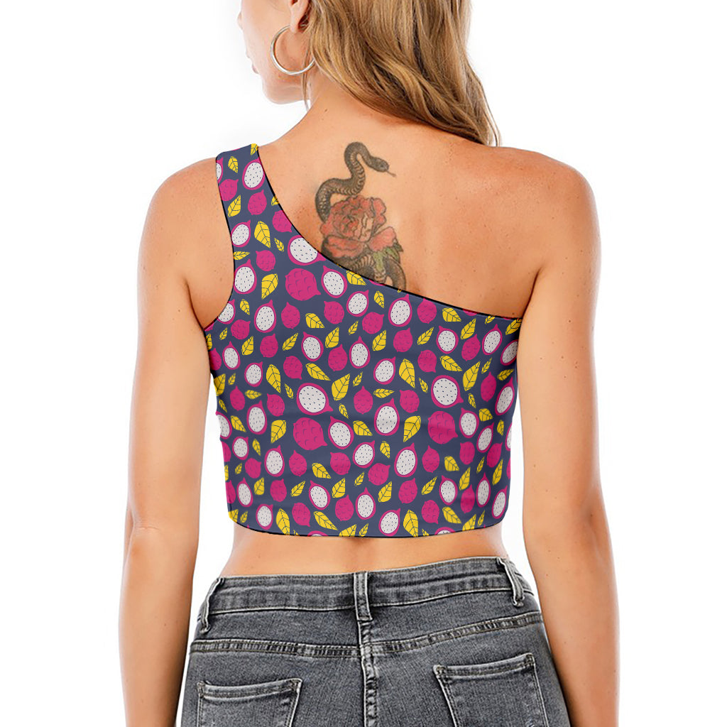 Purple Pitaya Pattern Print One Shoulder Crop Top