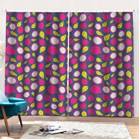 Purple Pitaya Pattern Print Pencil Pleat Curtains
