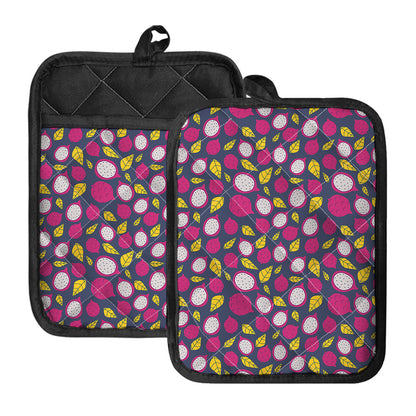 Purple Pitaya Pattern Print Pot Holders With Pocket