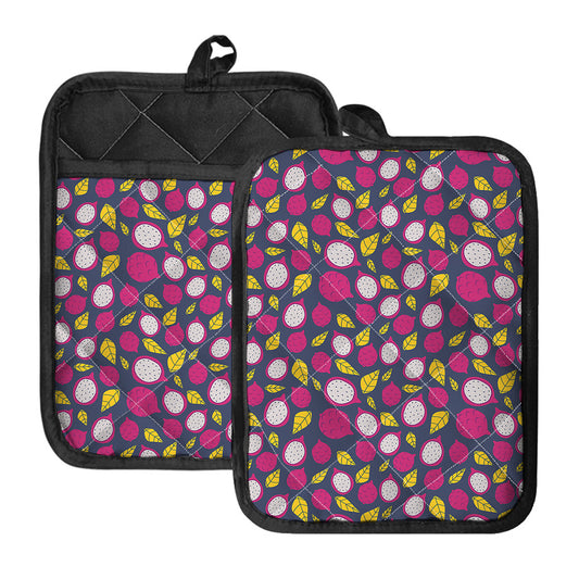 Purple Pitaya Pattern Print Pot Holders With Pocket