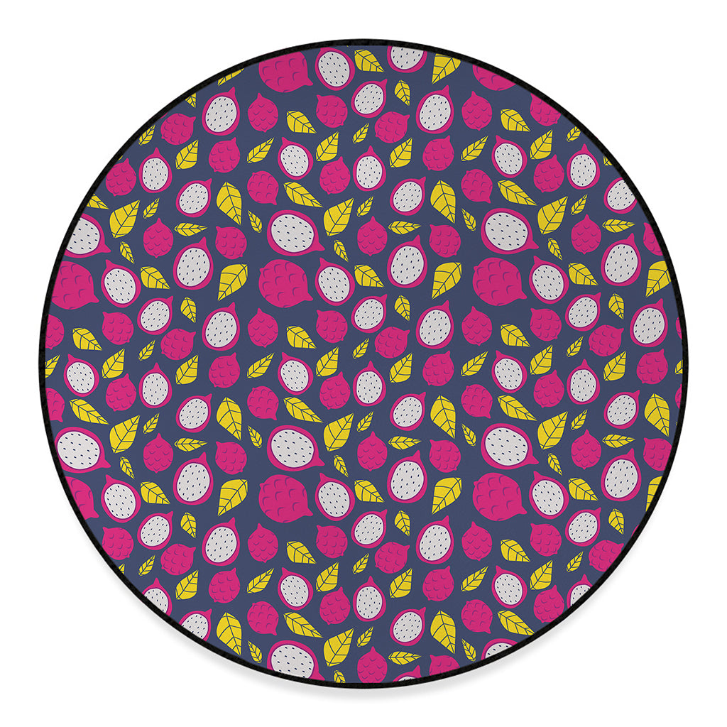 Purple Pitaya Pattern Print Round Floor Mat
