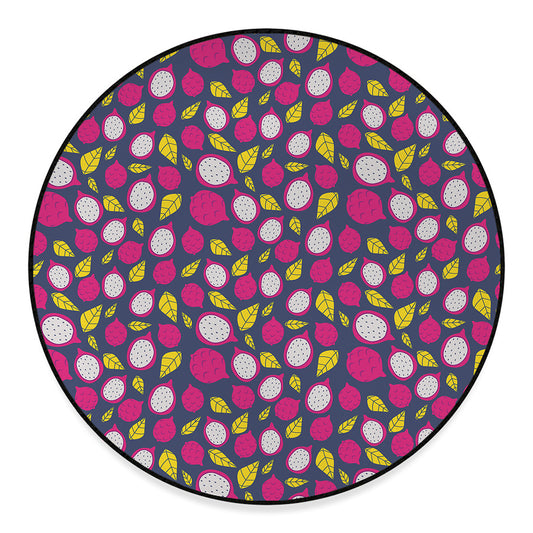 Purple Pitaya Pattern Print Round Floor Mat