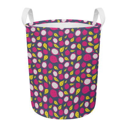 Purple Pitaya Pattern Print Round Laundry Basket