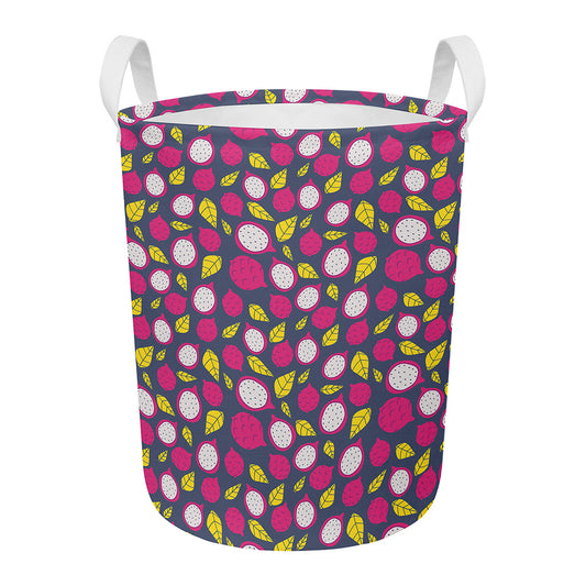 Purple Pitaya Pattern Print Round Laundry Basket
