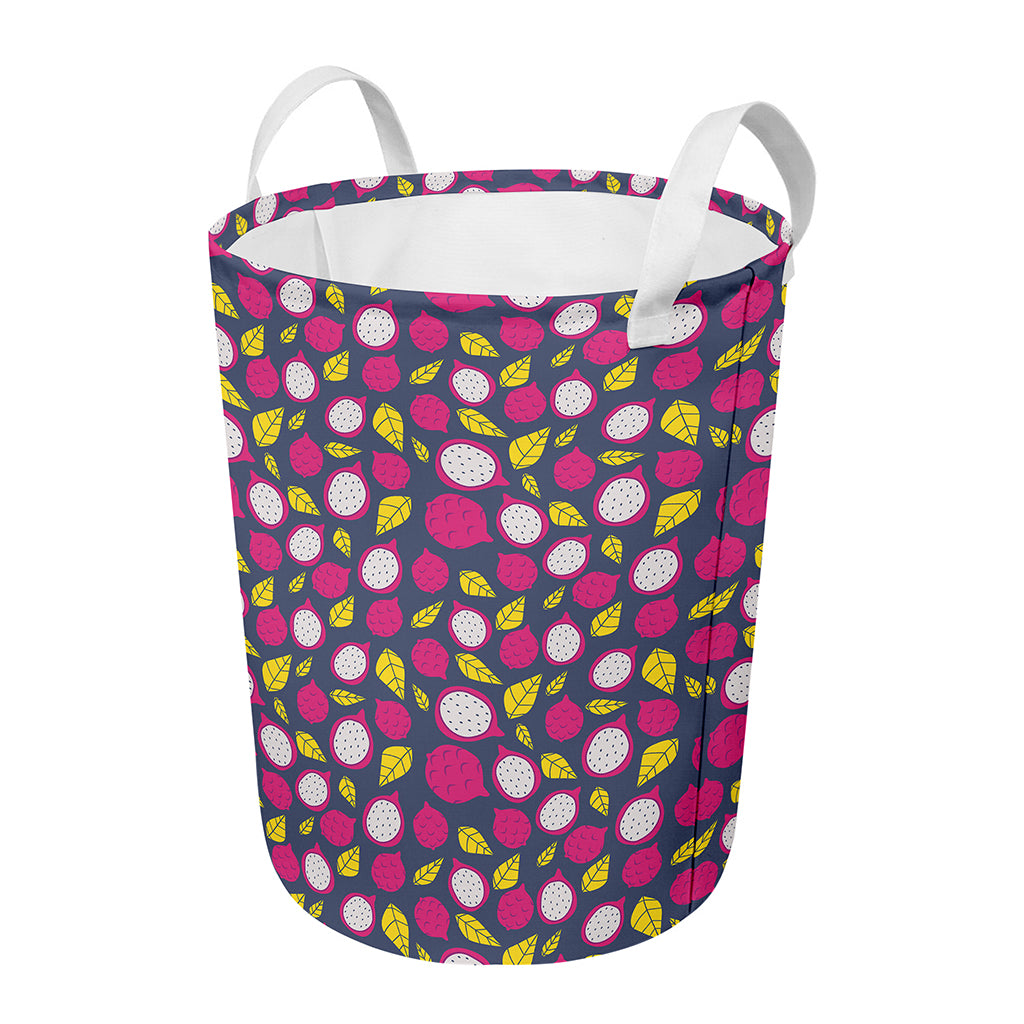 Purple Pitaya Pattern Print Round Laundry Basket