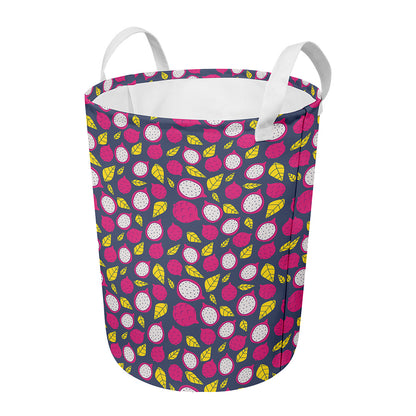 Purple Pitaya Pattern Print Round Laundry Basket