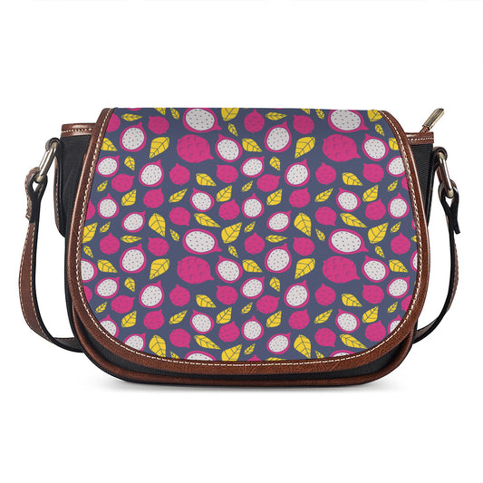 Purple Pitaya Pattern Print Saddle Bag