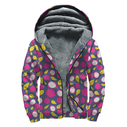 Purple Pitaya Pattern Print Sherpa Lined Zip Up Hoodie