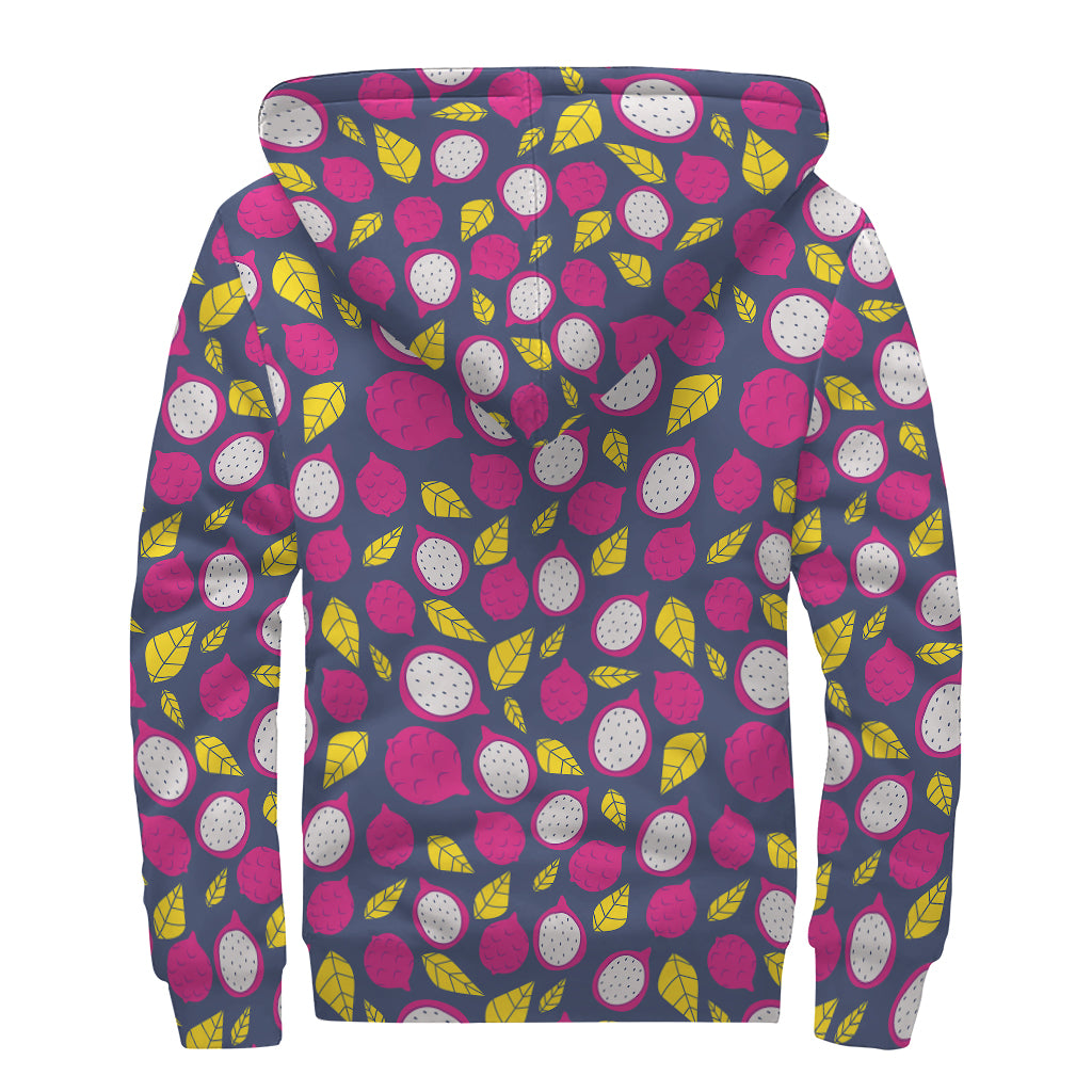Purple Pitaya Pattern Print Sherpa Lined Zip Up Hoodie
