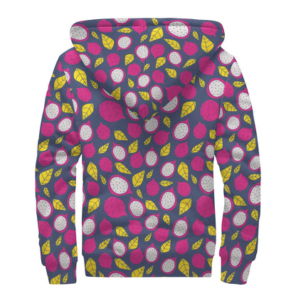 Purple Pitaya Pattern Print Sherpa Lined Zip Up Hoodie
