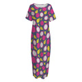 Purple Pitaya Pattern Print Short Sleeve Long Nightdress