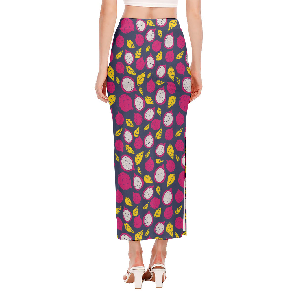 Purple Pitaya Pattern Print Side Slit Maxi Skirt