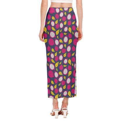 Purple Pitaya Pattern Print Side Slit Maxi Skirt