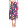 Purple Pitaya Pattern Print Side Slit Midi Skirt