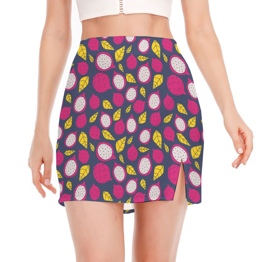 Purple Pitaya Pattern Print Side Slit Mini Skirt