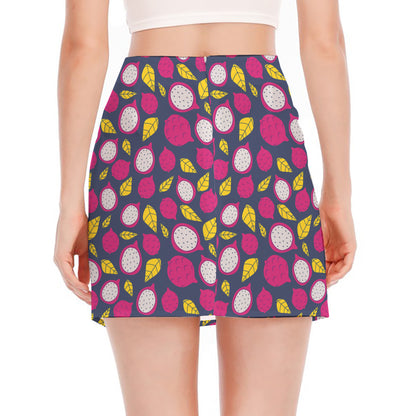 Purple Pitaya Pattern Print Side Slit Mini Skirt