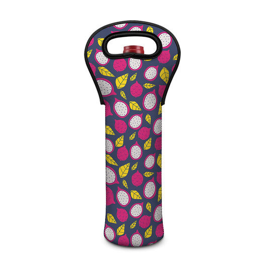 Purple Pitaya Pattern Print Single Neoprene Wine Tote