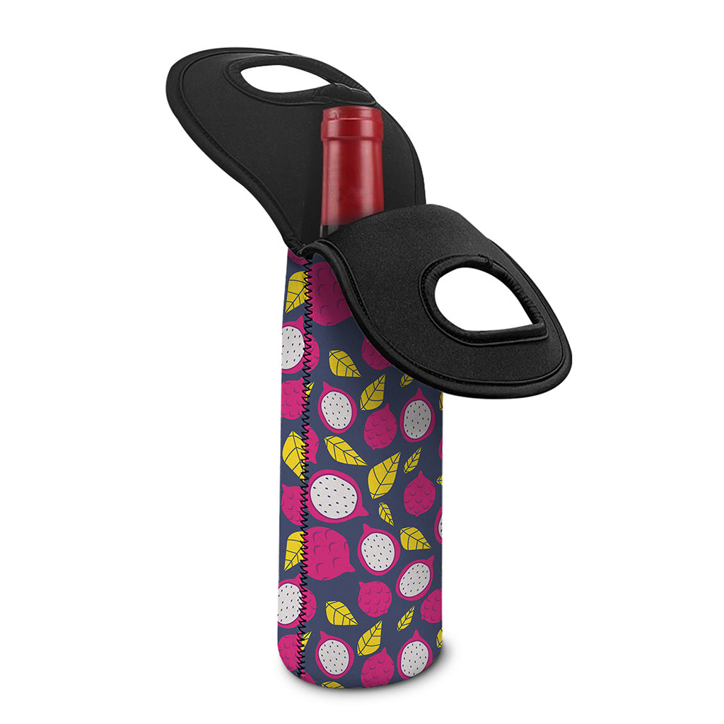 Purple Pitaya Pattern Print Single Neoprene Wine Tote