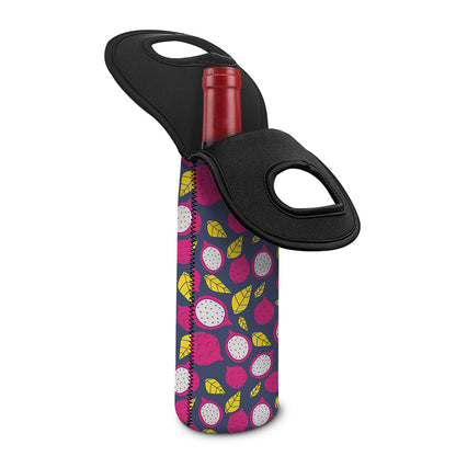Purple Pitaya Pattern Print Single Neoprene Wine Tote