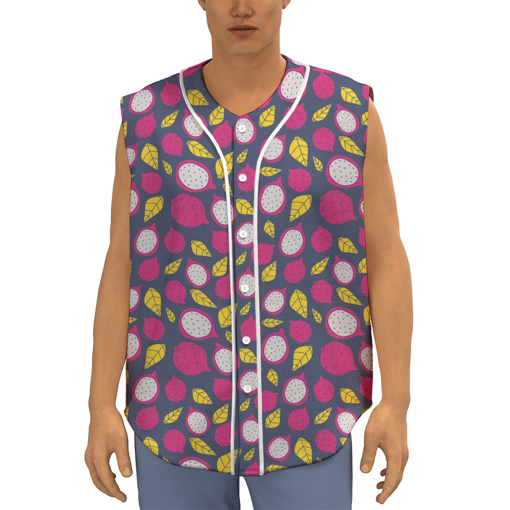 Purple Pitaya Pattern Print Sleeveless Baseball Jersey