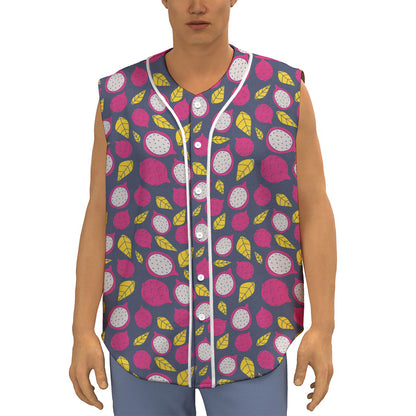 Purple Pitaya Pattern Print Sleeveless Baseball Jersey