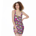 Purple Pitaya Pattern Print Sleeveless Bodycon Dress
