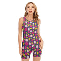 Purple Pitaya Pattern Print Sleeveless One Piece Swimsuit