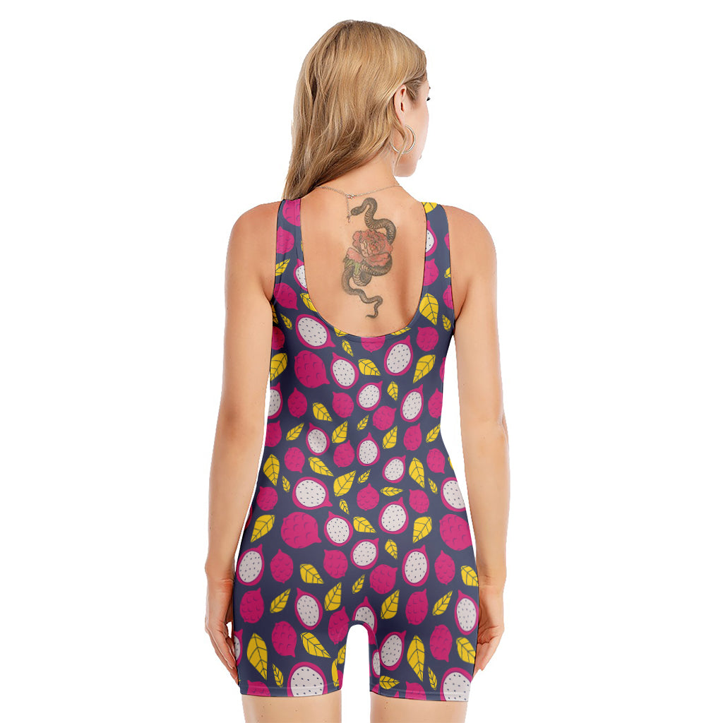 Purple Pitaya Pattern Print Sleeveless One Piece Swimsuit