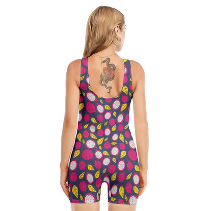 Purple Pitaya Pattern Print Sleeveless One Piece Swimsuit