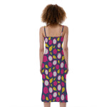 Purple Pitaya Pattern Print Slim Fit Midi Cami Dress