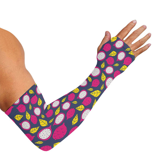 Purple Pitaya Pattern Print Sun Protection Arm Sleeves