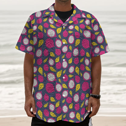Purple Pitaya Pattern Print Textured Short Sleeve Shirt