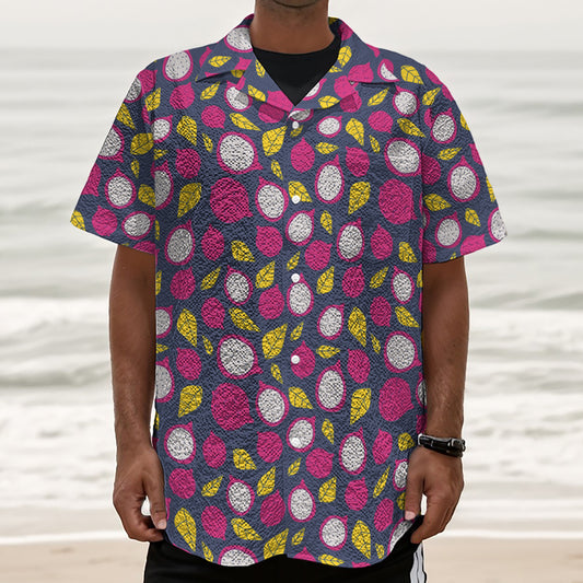 Purple Pitaya Pattern Print Textured Short Sleeve Shirt