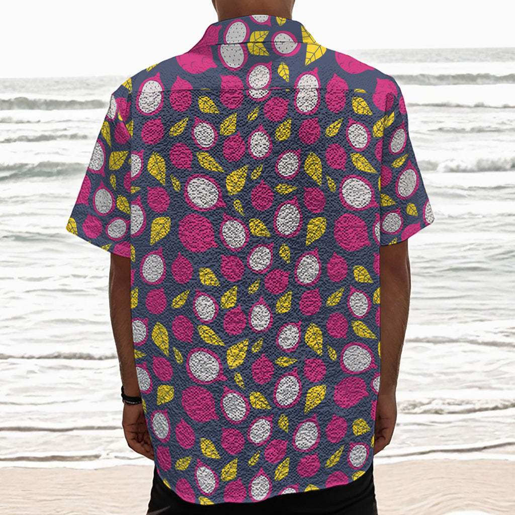 Purple Pitaya Pattern Print Textured Short Sleeve Shirt