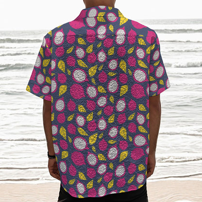 Purple Pitaya Pattern Print Textured Short Sleeve Shirt