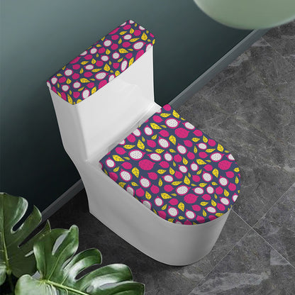 Purple Pitaya Pattern Print Toilet Lid And Tank Cover Set