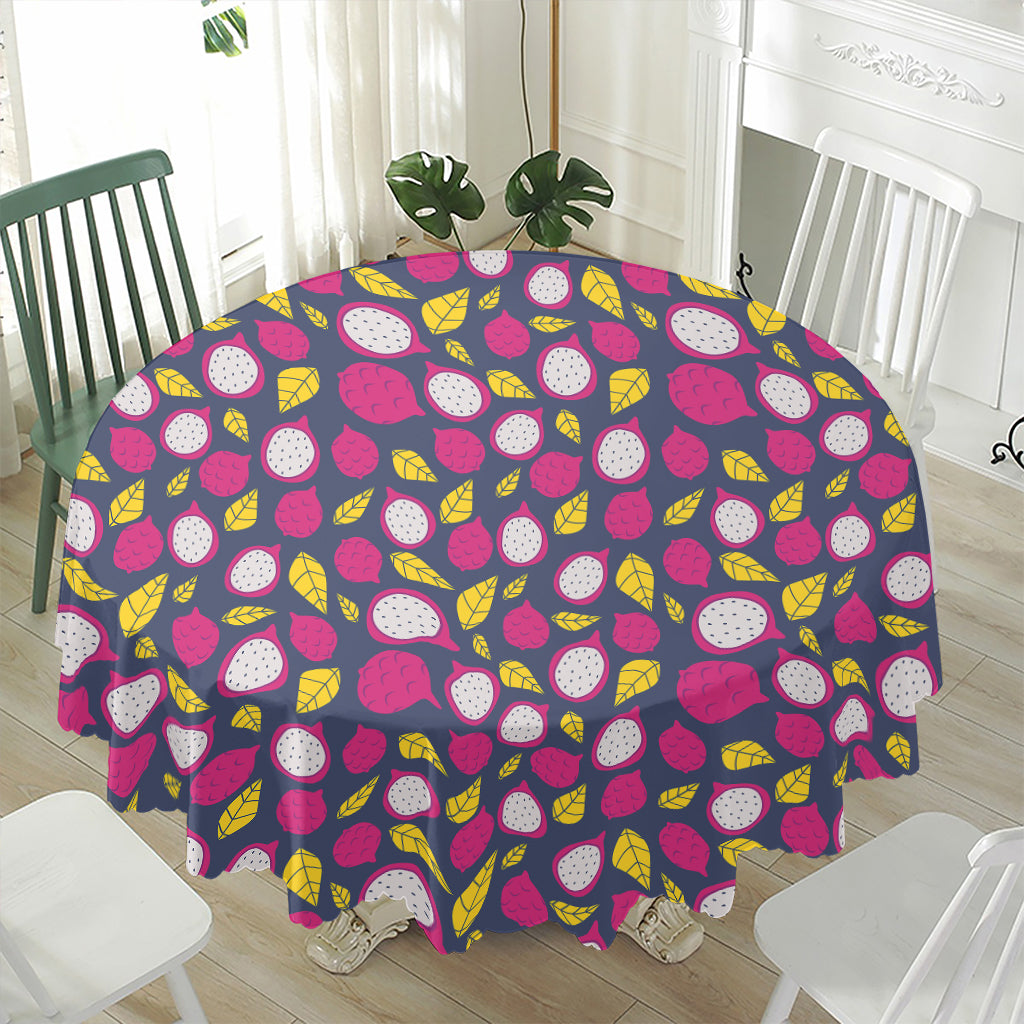 Purple Pitaya Pattern Print Waterproof Round Tablecloth