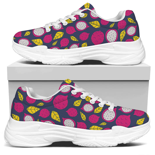 Purple Pitaya Pattern Print White Chunky Shoes