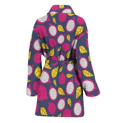 Purple Pitaya Pattern Print Women's Bathrobe