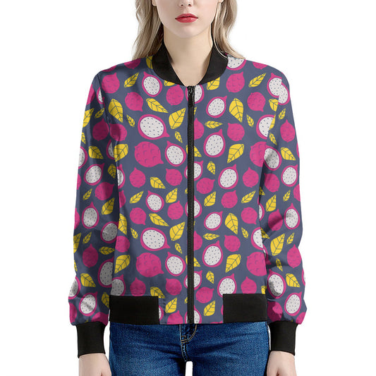 Purple Pitaya Pattern Print Women's Bomber Jacket