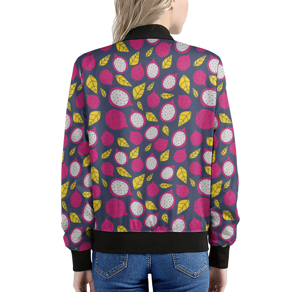 Purple Pitaya Pattern Print Women's Bomber Jacket