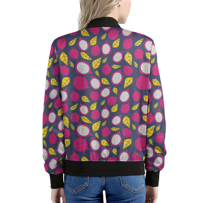 Purple Pitaya Pattern Print Women's Bomber Jacket