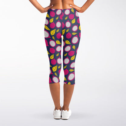 Purple Pitaya Pattern Print Women's Capri Leggings