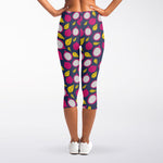 Purple Pitaya Pattern Print Women's Capri Leggings