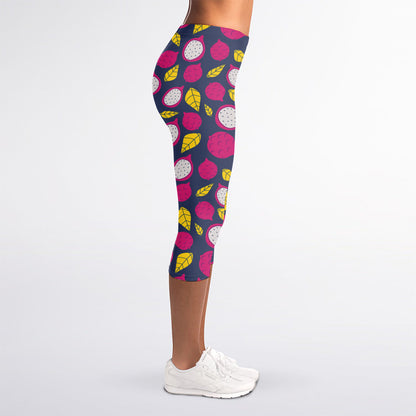 Purple Pitaya Pattern Print Women's Capri Leggings