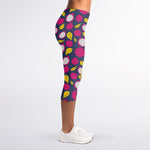 Purple Pitaya Pattern Print Women's Capri Leggings